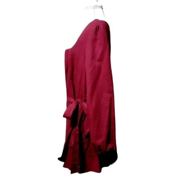 Princess Polly The Villa Mini Dress Burgundy Faux Wrap Puff Long Sleeves Sz 12 - Picture 4 of 9